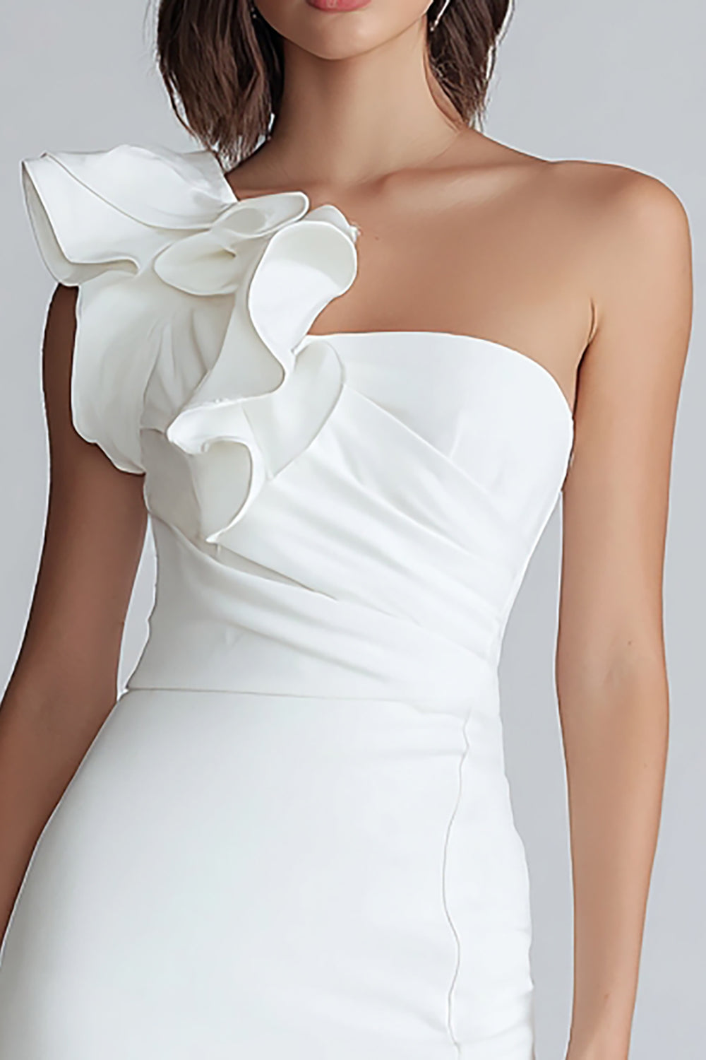 Ruched One Shoulder Bodycon Little White Dress