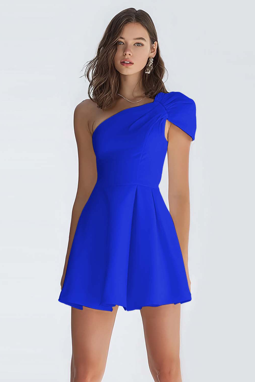 One Shoulder A Line Satin Little White Dress