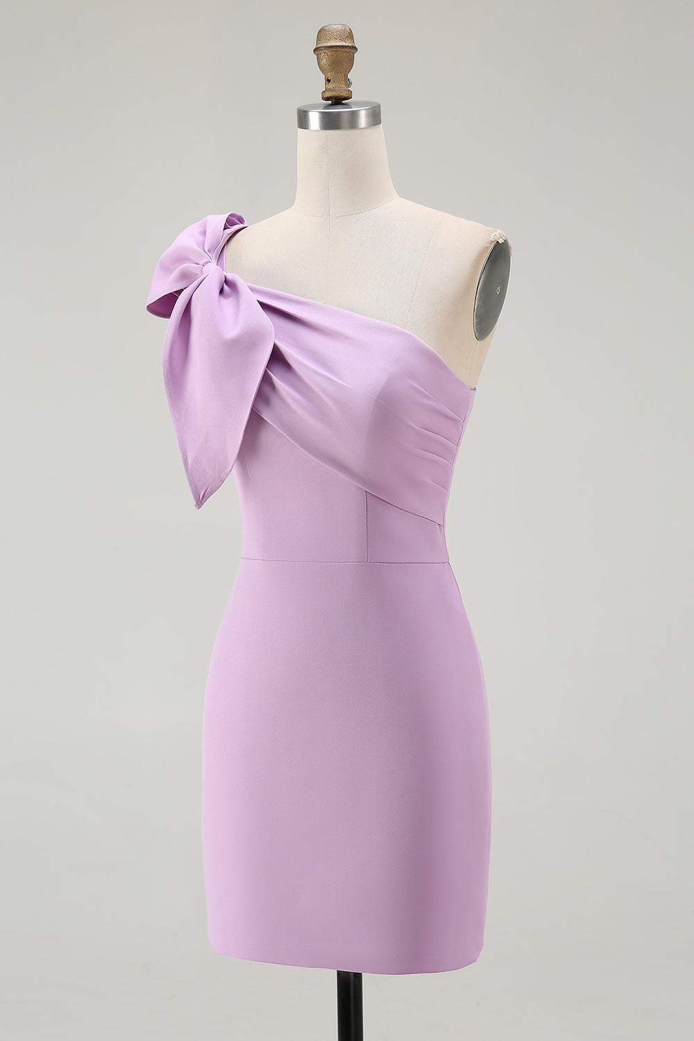 Lilac One Shoulder Bodycon Short Homecoming Dress with Bow