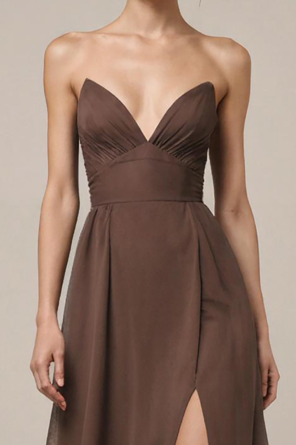 Brown Satin Sweetheart Long Formal Dress with Slit