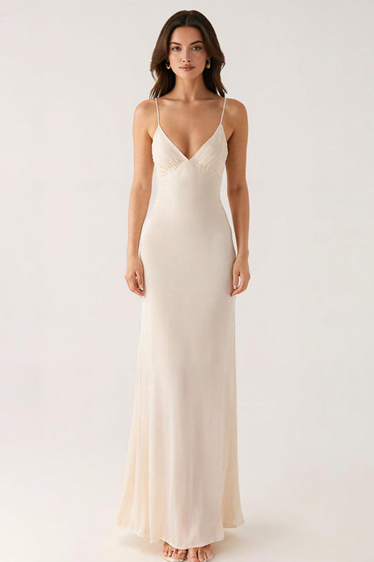 Ivory Sheath Spaghetti Straps Long Formal Dress