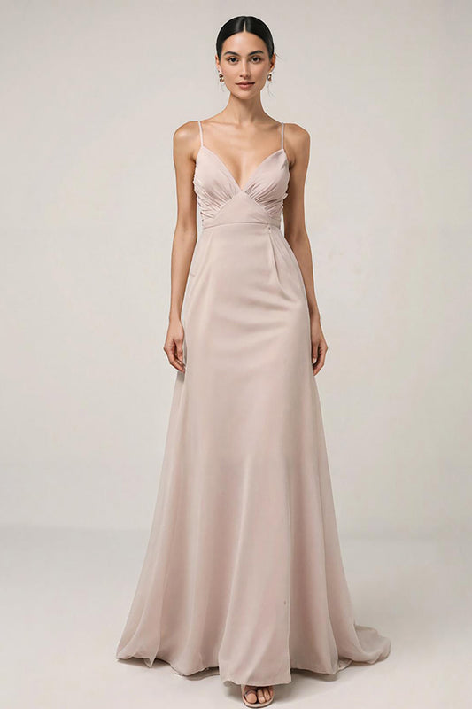 Light Pink Sheath Spaghetti Straps Long Formal Dress
