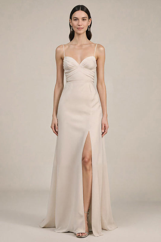 Ivory Sheath Spaghetti Straps Long Formal Dress with Slit