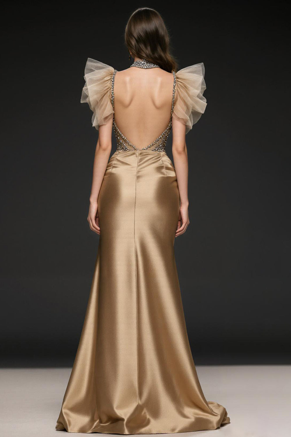 Champagne Mermaid Sequin Long Pageant Dress