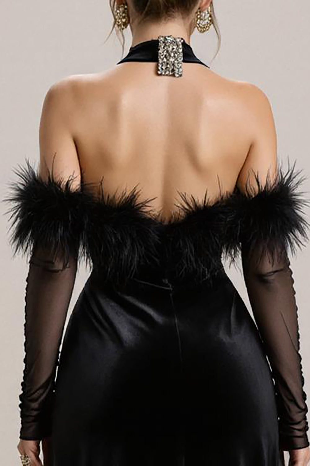 Black Cold Shoulder Velvet Pageant Dress with Slit