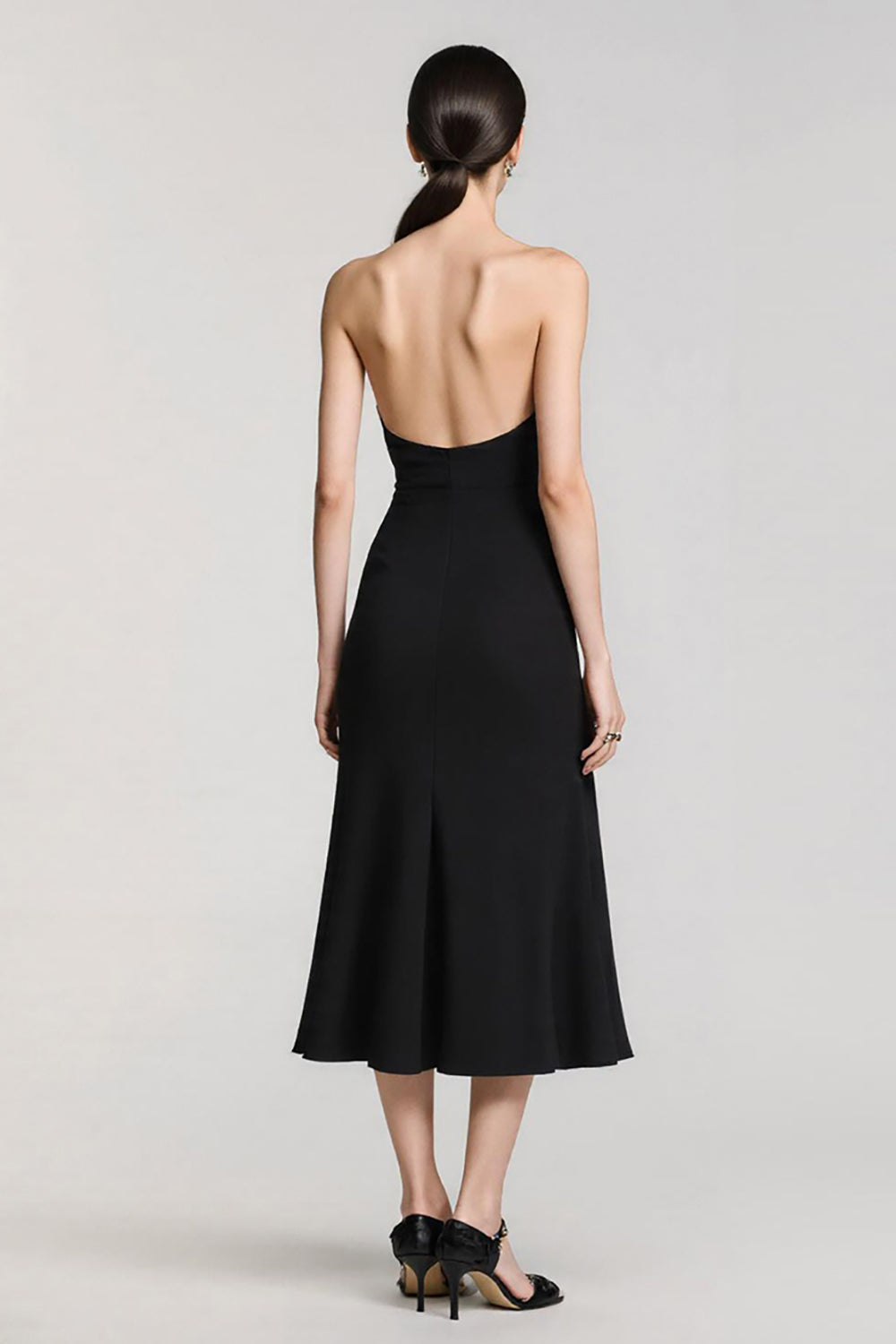 Simple Black Satin Spaghetti Straps Sheath Long Formal Dress