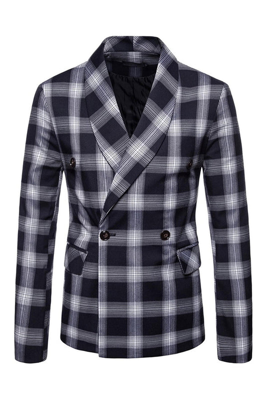 Navy Shawl Lapel Striped Men's Prom Blazer