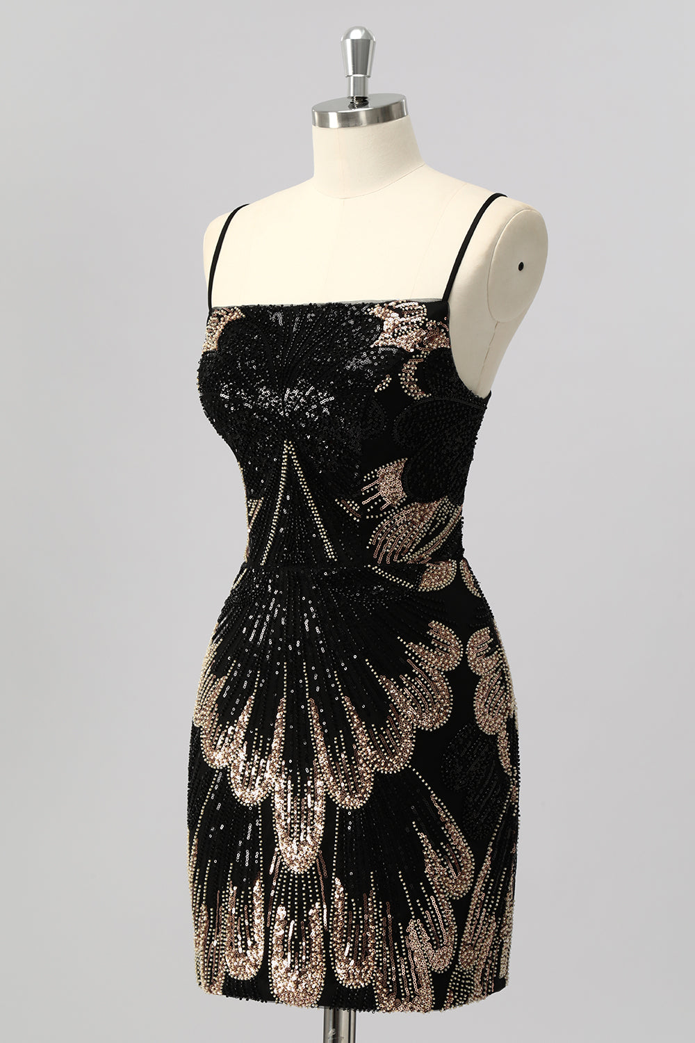 Black Bodycon Sequin Short Homecoming Dress with Lace Up Back