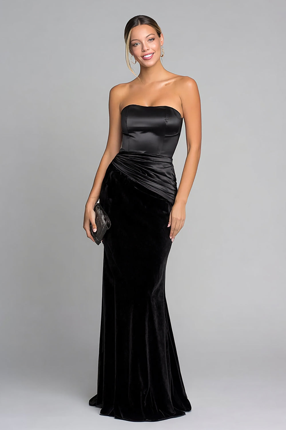 Black Mermaid Velvet Strapless Long Formal Dress