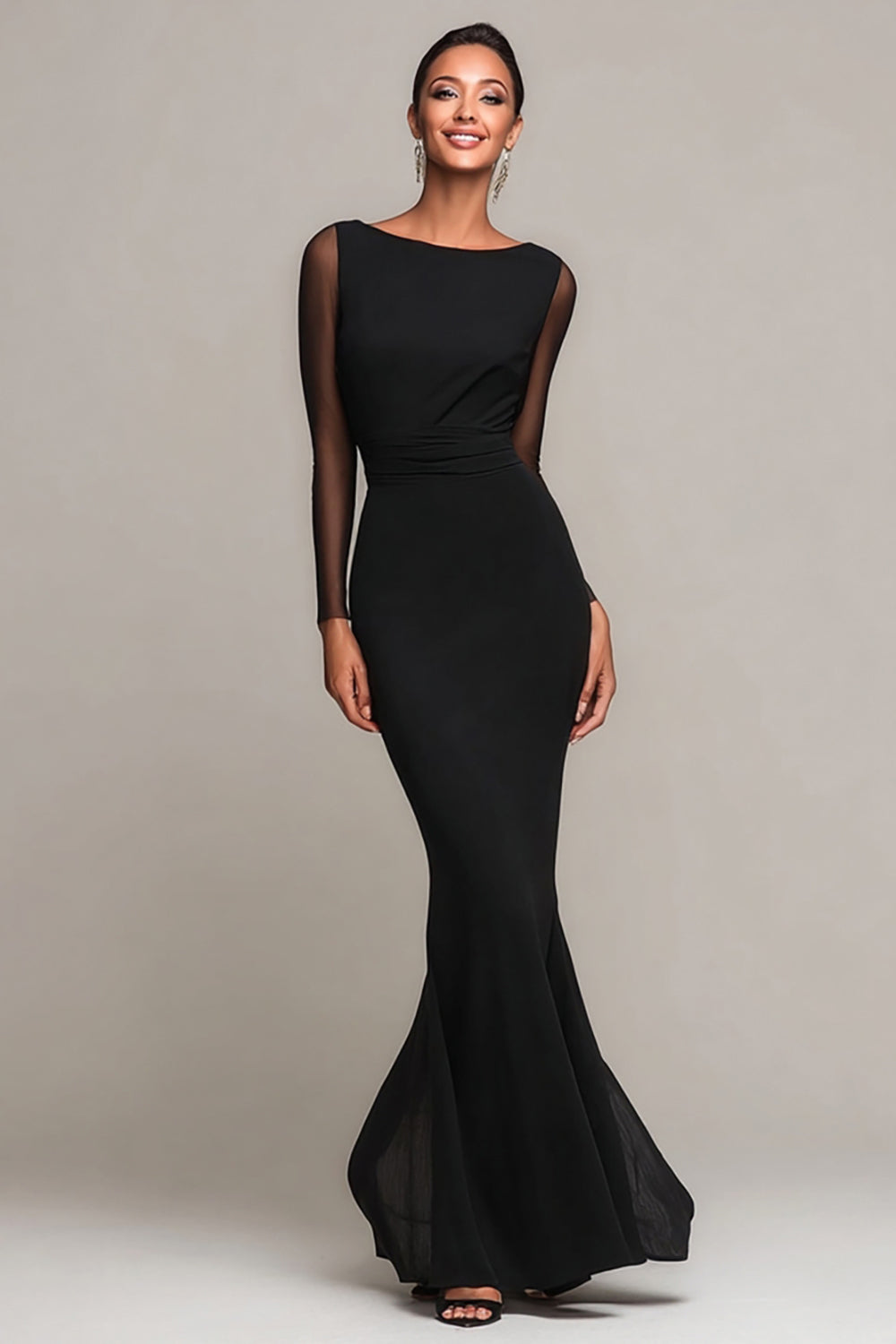 Black Mermaid Boat Neck Maxi Formal Dress