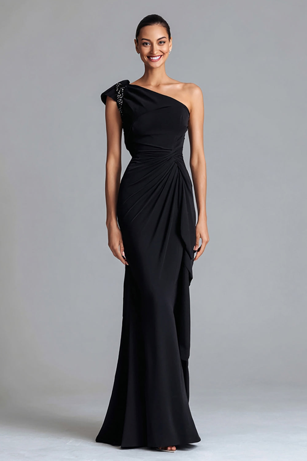Black Chiffon Mermaid Long Formal Dress
