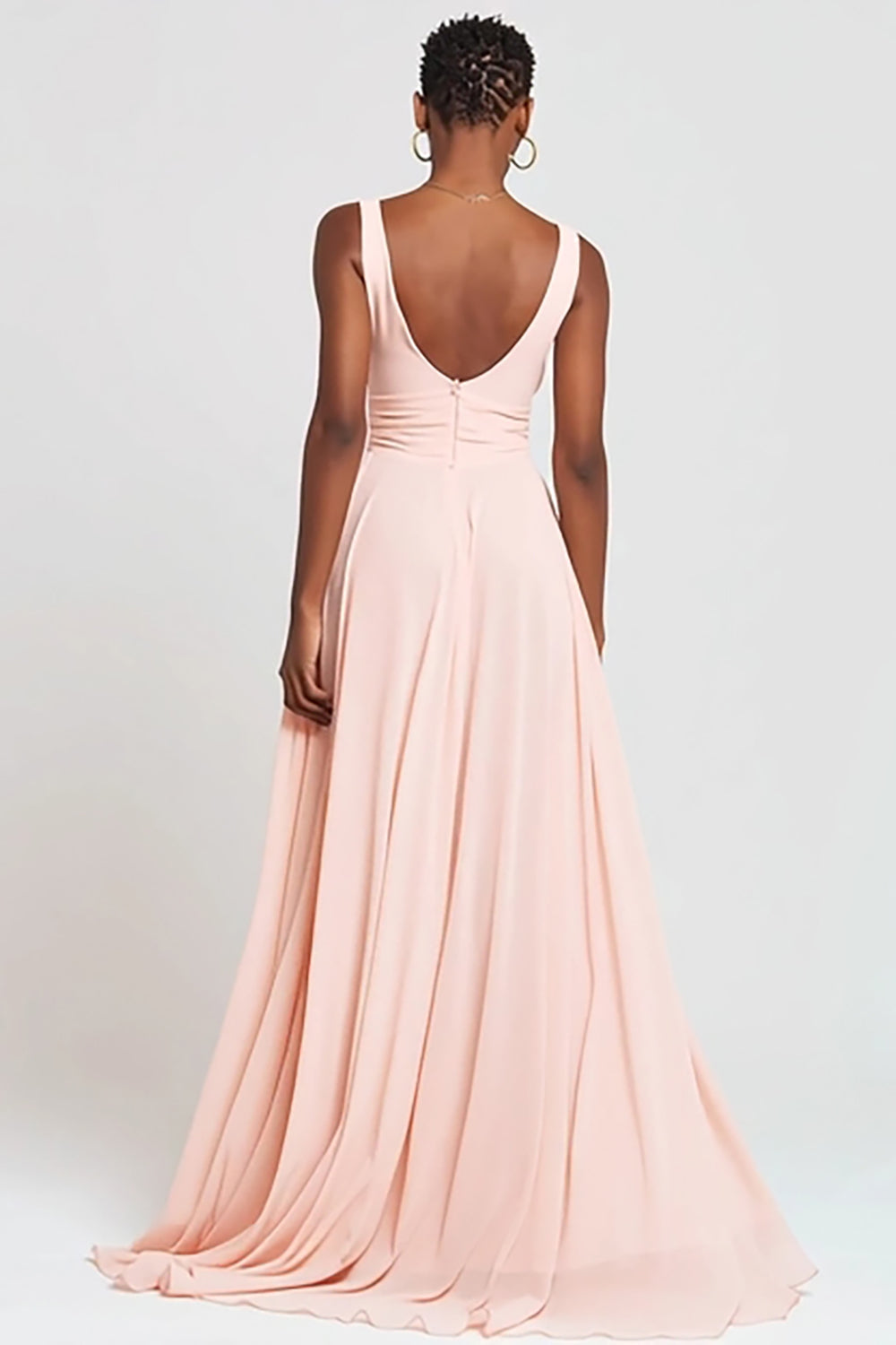 Pink V-Neck A Line Maxi Ruffled Formal Dress