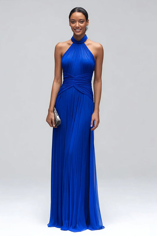 Royal Blue Halter Sheath Maxi Formal Dress