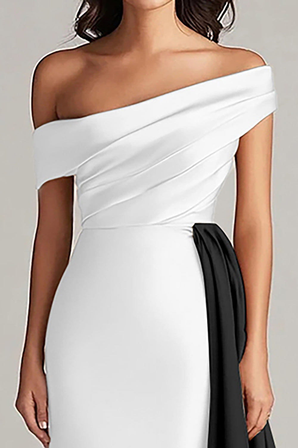 Off The Shoulder Black and White A-Line Formal Dress