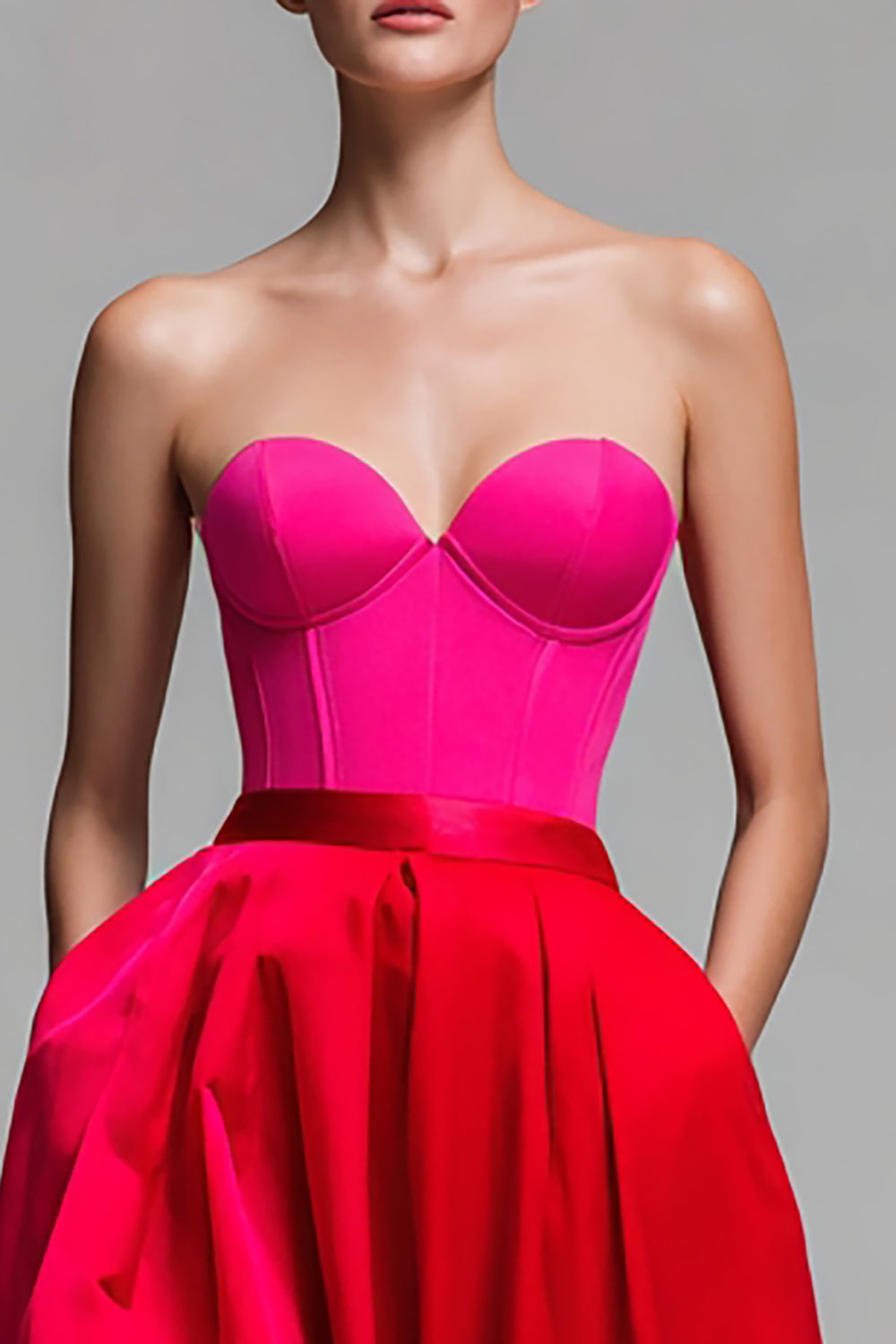 Strapless Red And Fuchsia Corset A Line Formal Dress