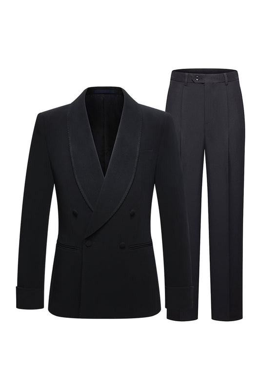 Double Breasted Black Shawl Lapel 2 Piece Men's Suits