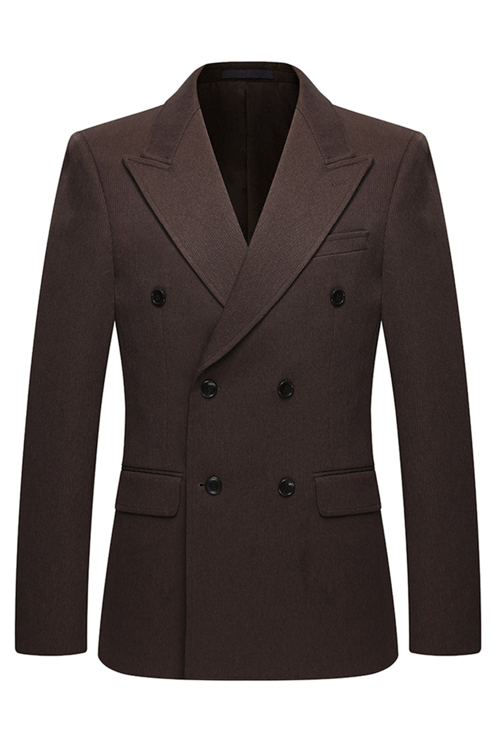 Coffee Double Breasted Peak Lapel 2 Piece Men's Suits