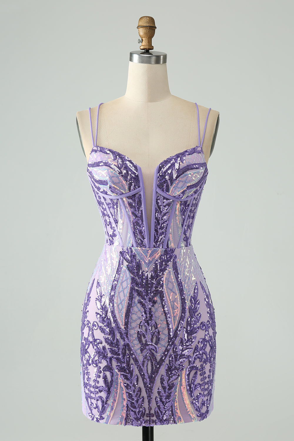 Green Corset Spaghetti Straps Homecoming Dress With Sequins