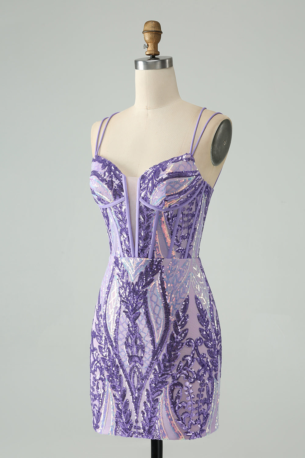 Green Corset Spaghetti Straps Homecoming Dress With Sequins