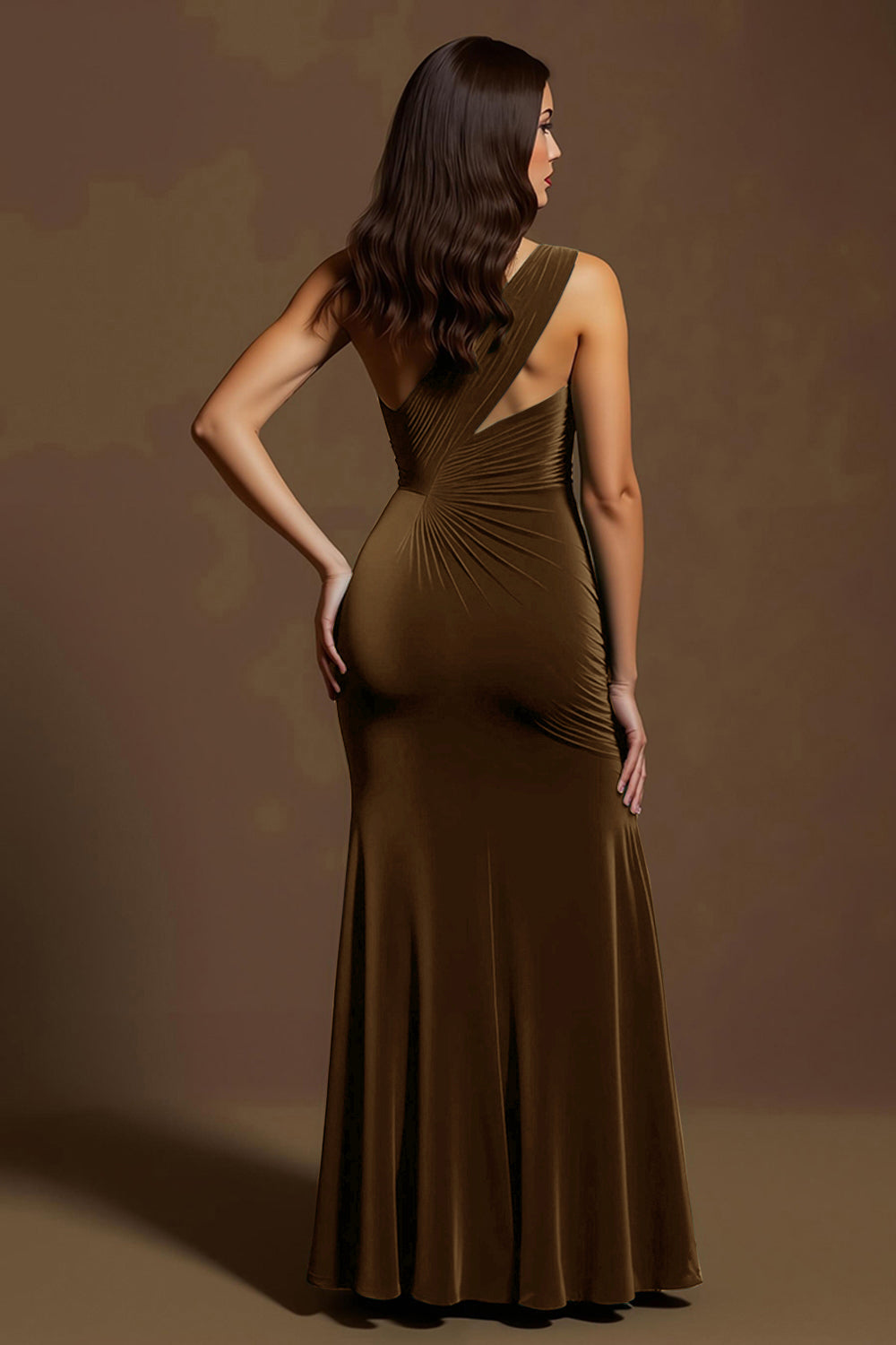 Dark Green One Shoulder Mermaid Holiday Party Dress With Slit