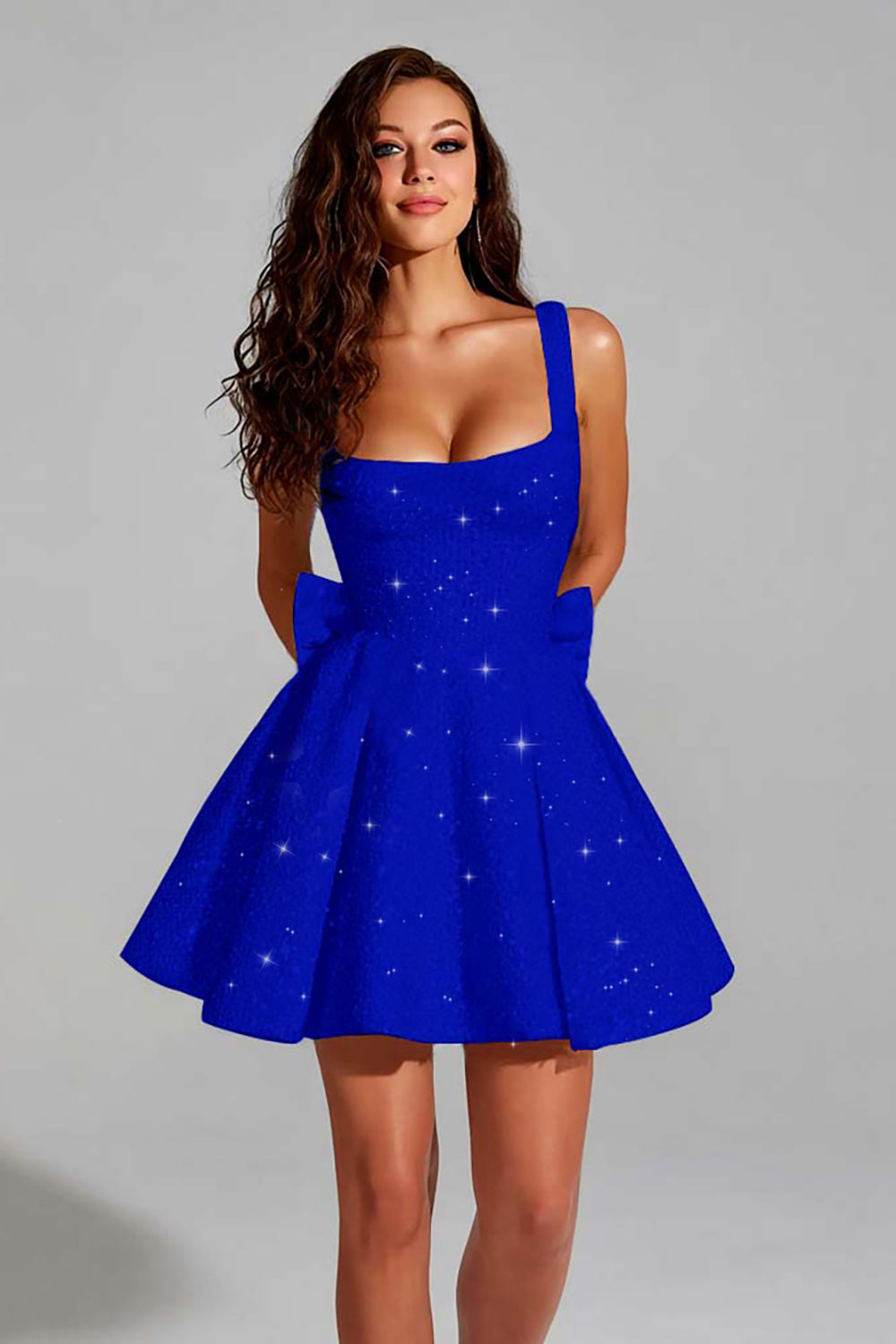Sparkly Black A Line Square Neck Sequins Short Homecoming Dress with Back Giant Bow