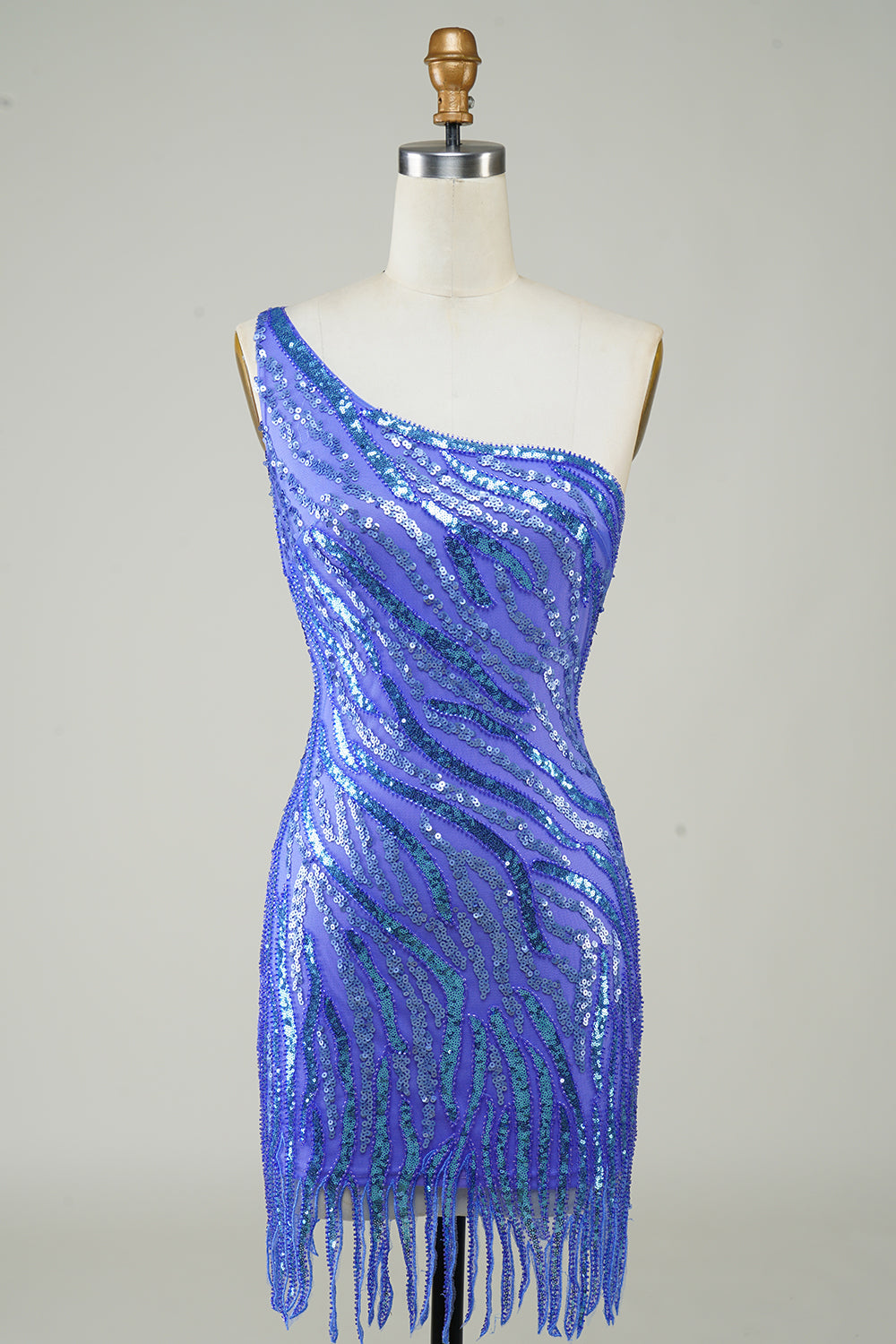 Sparkly Sheath One Shoulder Golden Sequins Short Homecoming Dress with Tassel