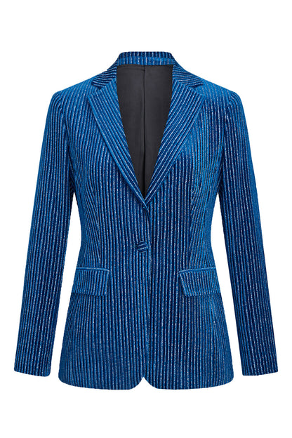 2-Piece Ink Blue Velvet Striped Women Prom Suits