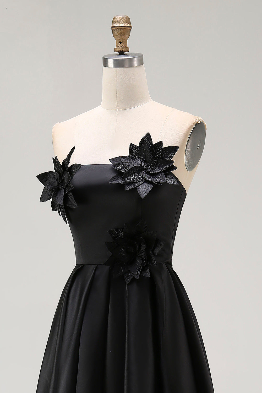 Sparkly Black Strapless A-Line High-Low Ruffle Formal Dress With 3D Flowers