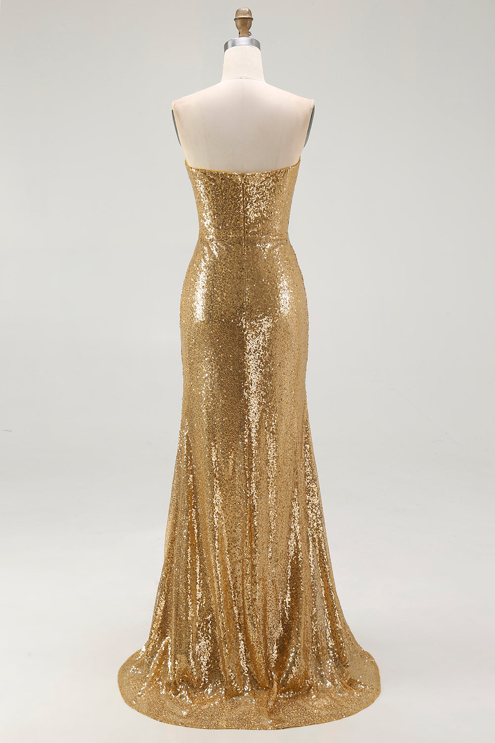 Sparkly Strapless Mermaid Gold Formal Dress With Slit