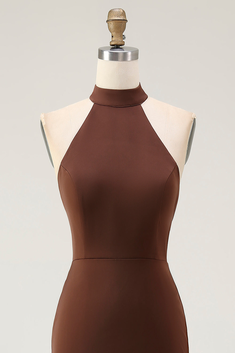 Coffee Mermaid Halter Neck Long Formal Dress
