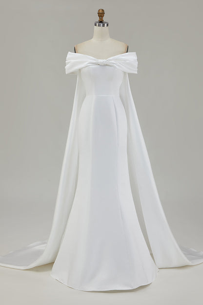 Ivory Mermaid Off The Shoulder Wedding Dress Wth Bow