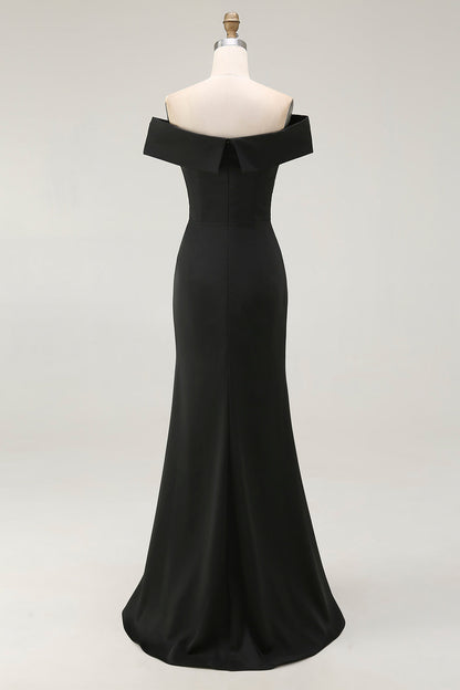 Mermaid Off The Shoulder Long Black Tie Dress With Slit