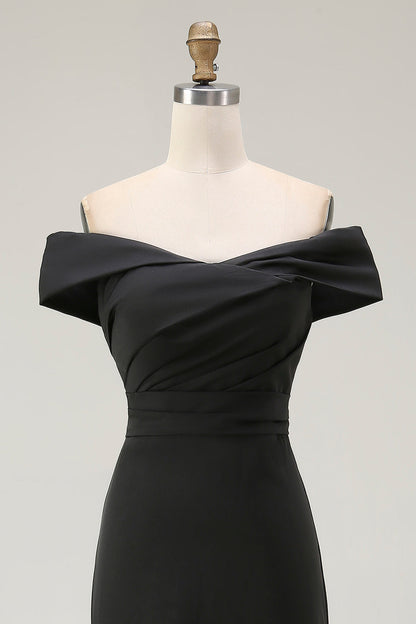 Mermaid Off The Shoulder Long Black Tie Dress With Slit