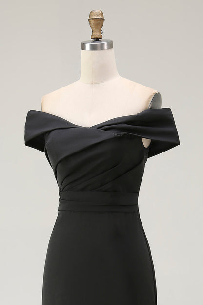 Mermaid Off The Shoulder Long Black Tie Dress With Slit