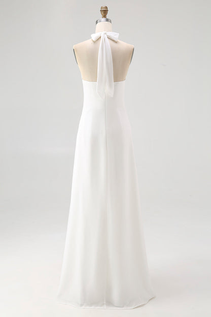 Sheath Halter Chiffon White Long Boho Beach Dress