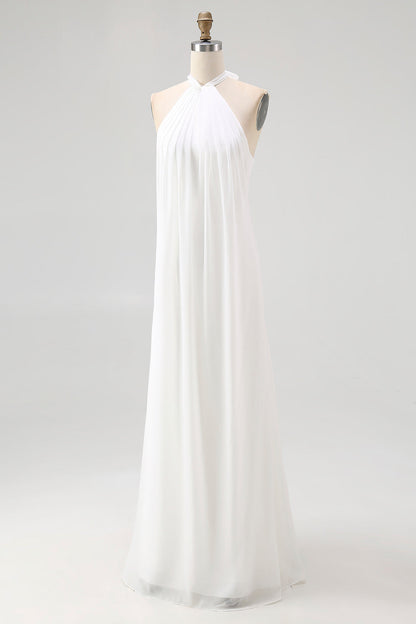 Sheath Halter Chiffon White Long Boho Beach Dress