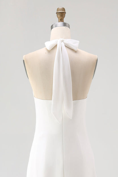 Sheath Halter Chiffon White Long Boho Beach Dress