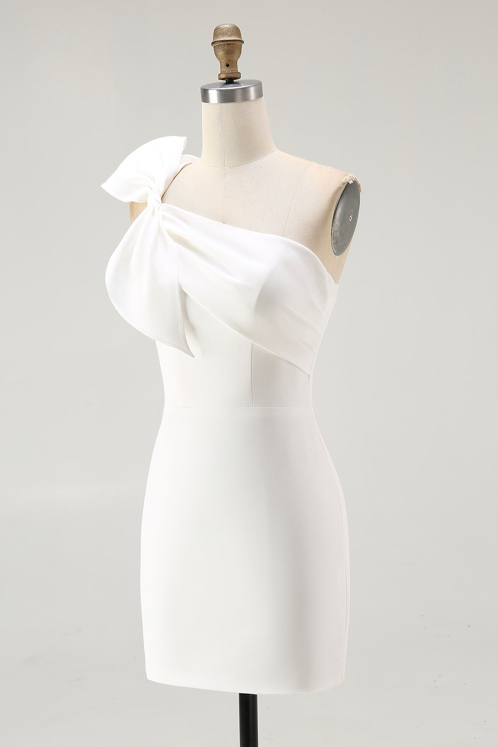 One Shoulder Bow Bodycon White Graduation Dress