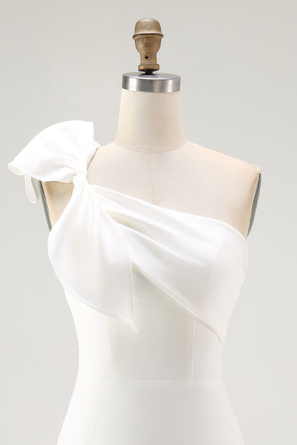 One Shoulder Bow Bodycon White Graduation Dress