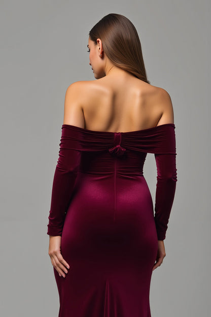 Burgundy Mermaid Off The Shoulder Long Holiday Dress