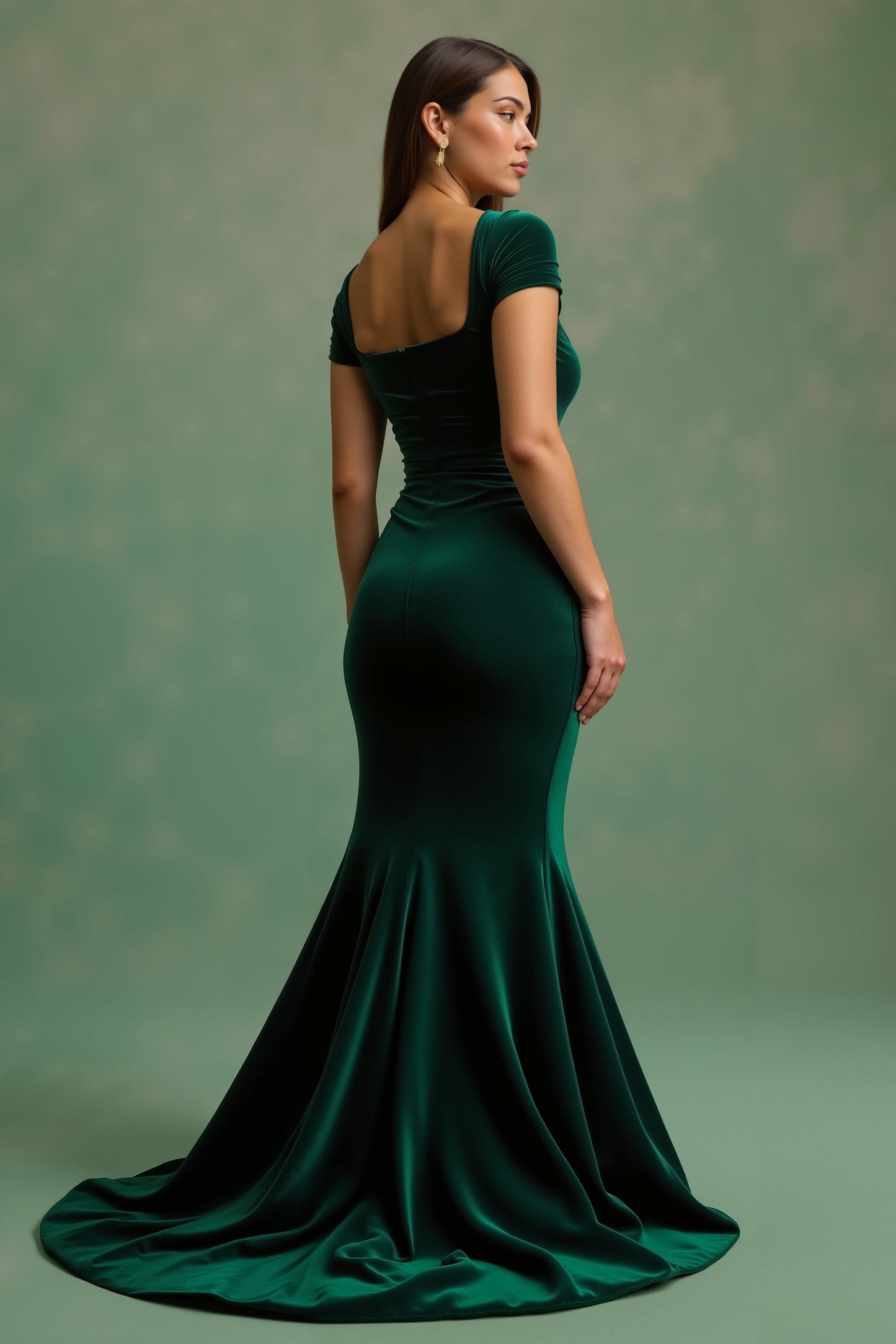 Dark Green Mermaid Square Neck Long Holiday Dress