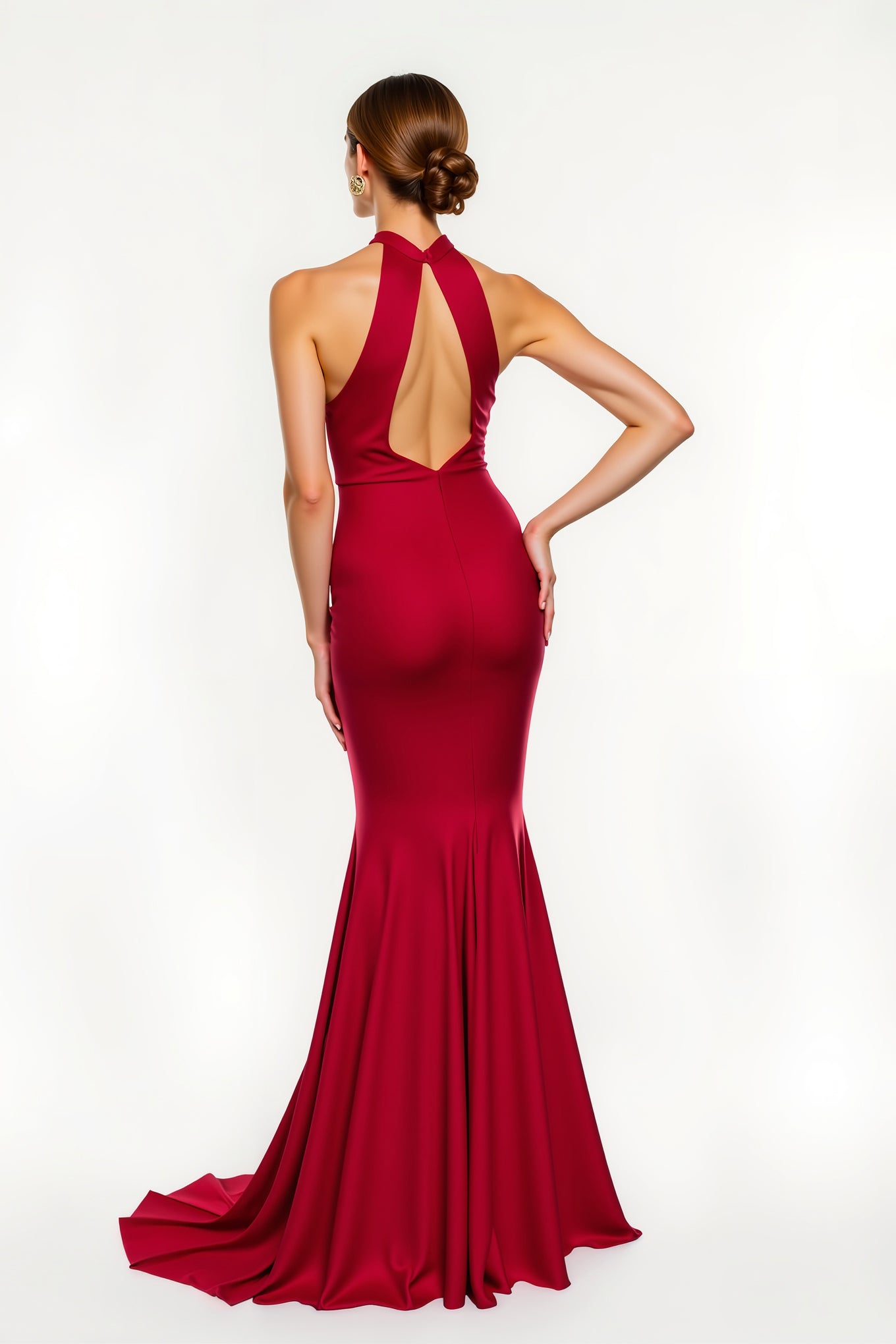 Red Halter Satin Mermaid Long Holiday Dress