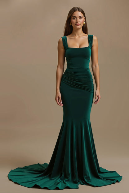 Dark Green Square Neck Mermaid Long Holiday Dress