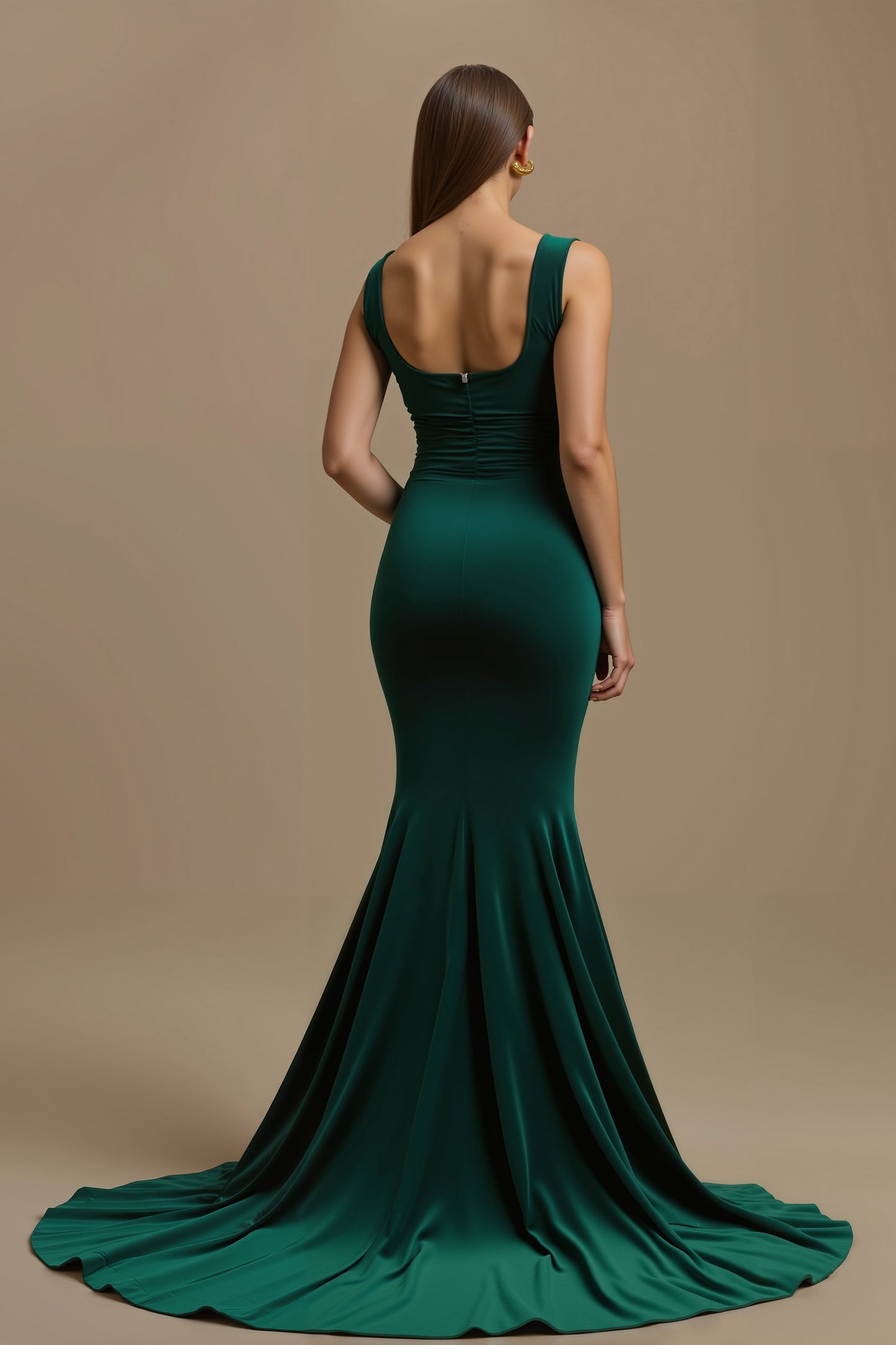 Dark Green Square Neck Mermaid Long Holiday Dress