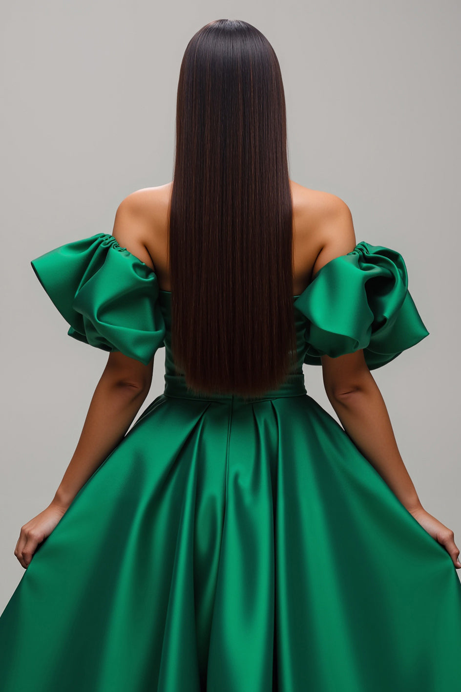 Dark Green Satin Off The Shoulder Holiday Dress
