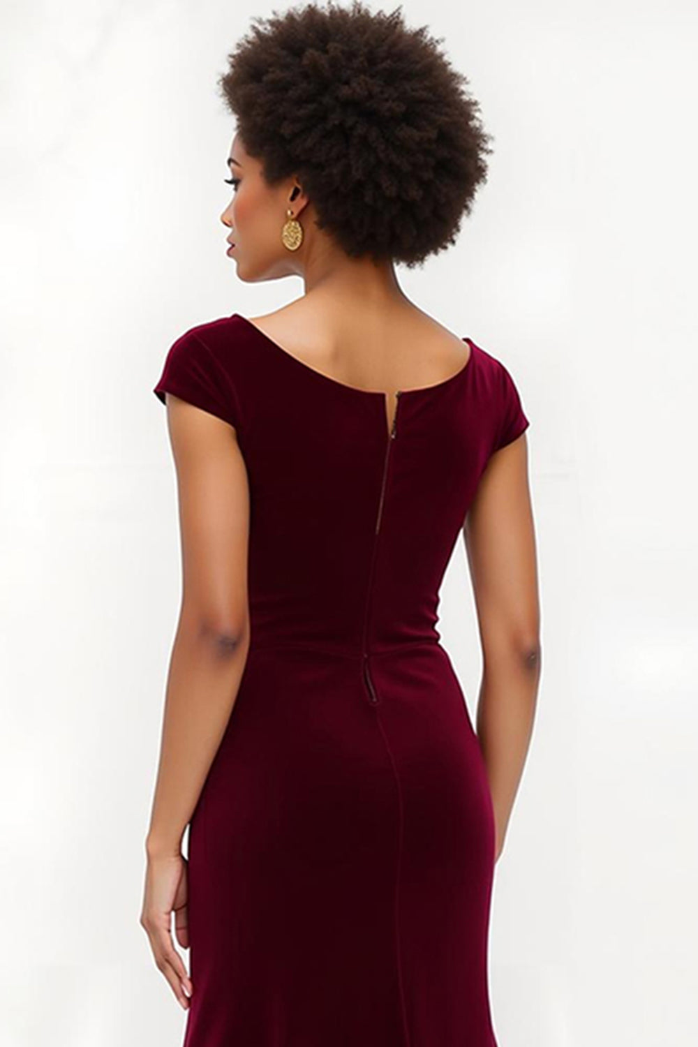Burgundy Mermaid Bateau Neck Velvet Holiday Dress