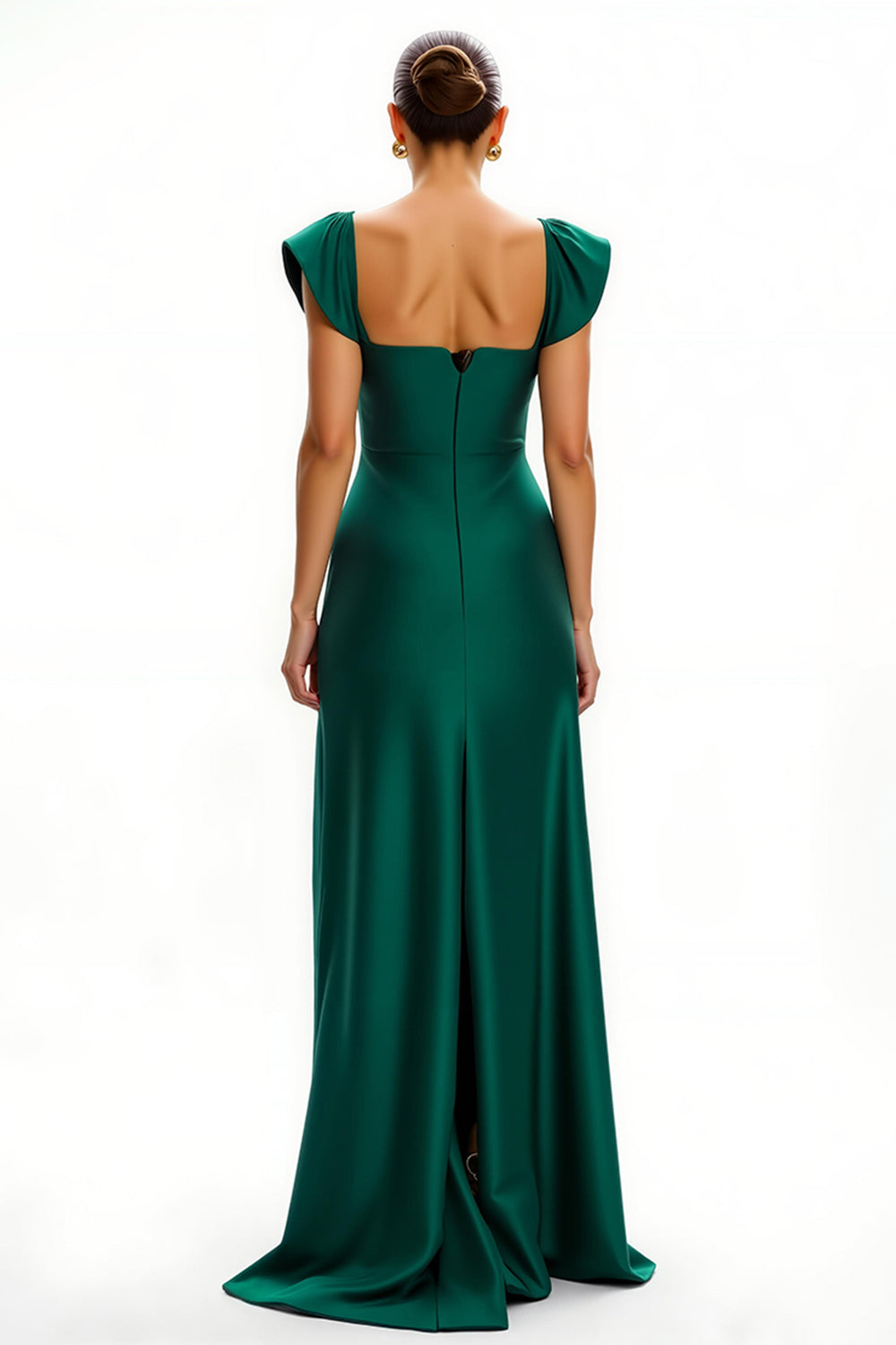 Dark Green Satin Deep V Neck Sheath Holiday Dress