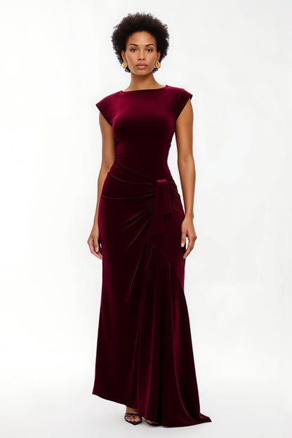 Burgundy Sheath Bateau Neck Long Holiday Dress
