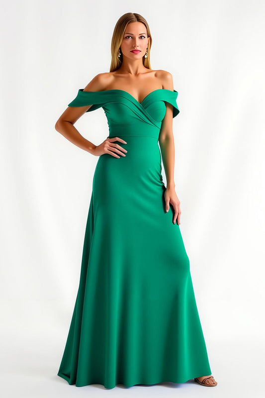Dark Green Off The Shoulder Ruched Long Holiday Party Dress