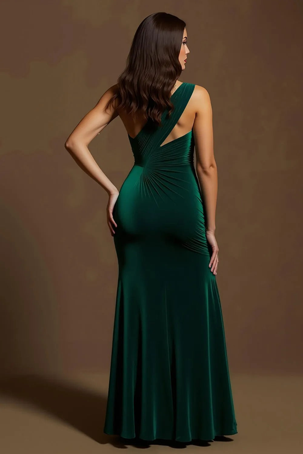Dark Green One Shoulder Mermaid Holiday Party Dress With Slit